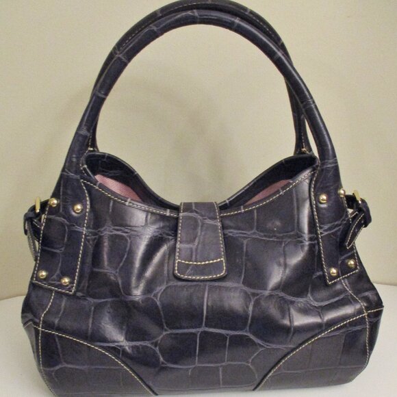 Dooney & Bourke Satchel Handbag Black Croc Embossed Leather Reversible Clip Lock - Picture 5 of 15